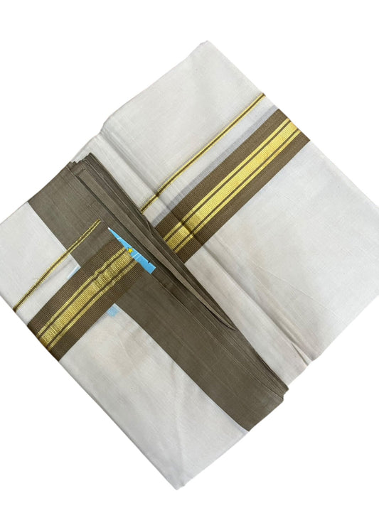 Southloom Pure Cotton Mundu with Gold Lines and Olive Green Border (South Indian Kerala Dhoti)