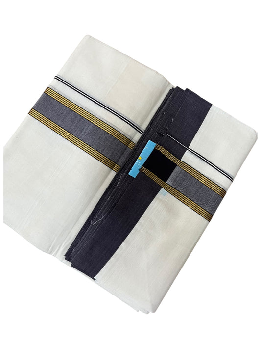 Southloom Pure Cotton Mundu with Gold Lines and Blue Border (South Indian Kerala Dhoti)