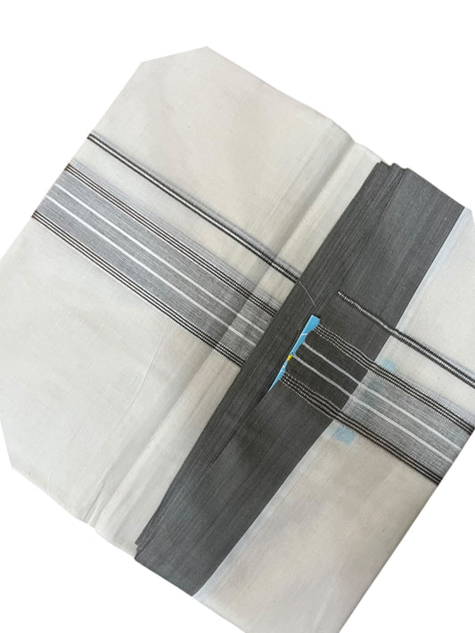 Southloom Pure Cotton Mundu with Silver Lines and Gray Border (South Indian Kerala Dhoti)