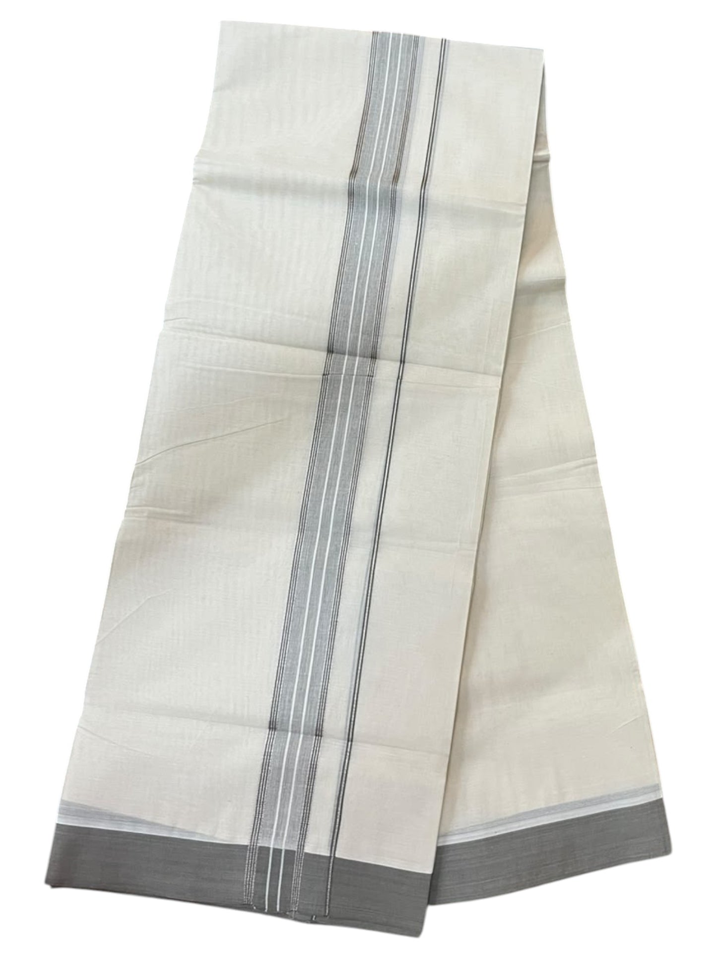 Southloom Pure Cotton Mundu with Silver Lines and Gray Border (South Indian Kerala Dhoti)