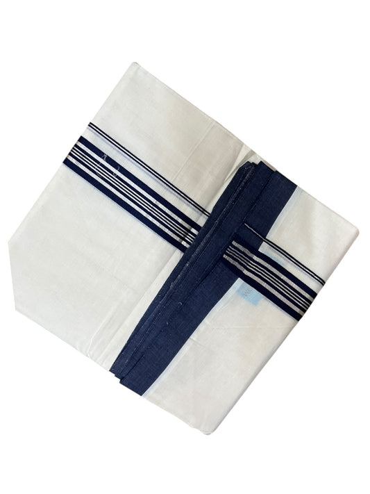 Southloom Pure Cotton Mundu with Silver Lines and Blue Border (South Indian Kerala Dhoti)