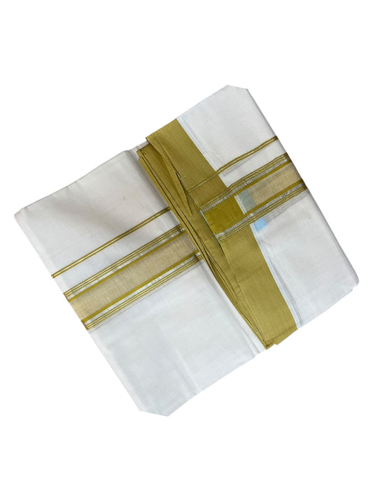 Southloom Pure Cotton Mundu with Silver Lines and Mustard Yellow Border (South Indian Kerala Dhoti)