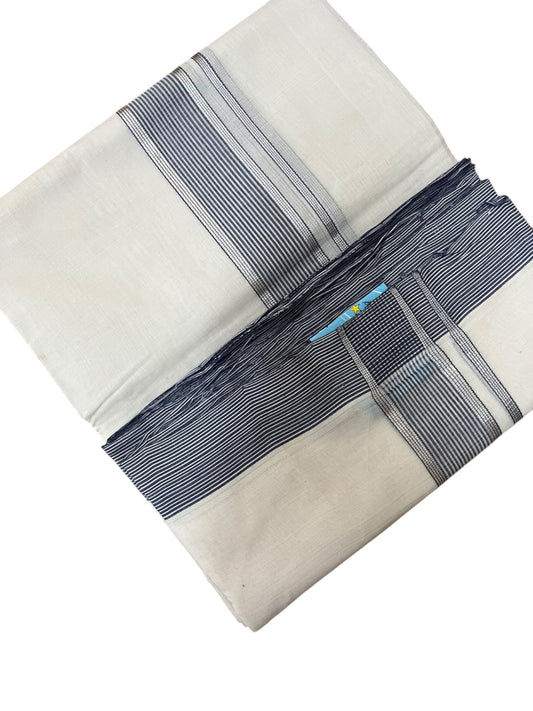 Southloom Balaramapuram Unakkupaavu Premium Handloom Cotton Double Mundu with Silver Lines and Blue Border
