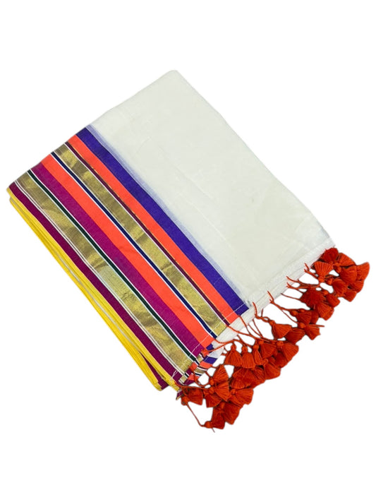 Southloom Mul Cotton 120 x 120 Soft Fabric Saree In Orange & Pink Border SL215
