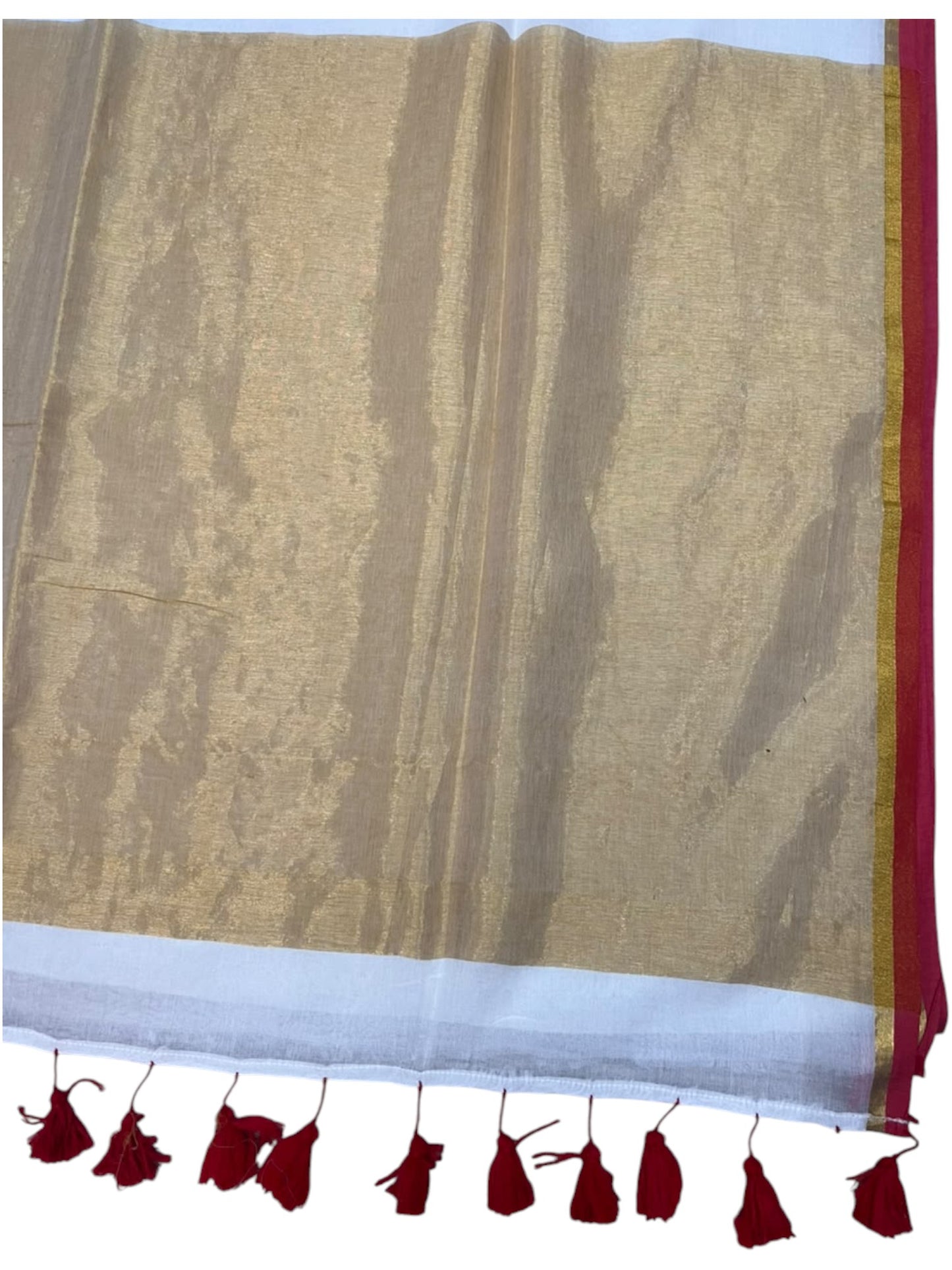 Southloom Mul Cotton 120 x 120 Soft Fabric Saree In Lotus Design on Body with Gold& Red in Border SL215