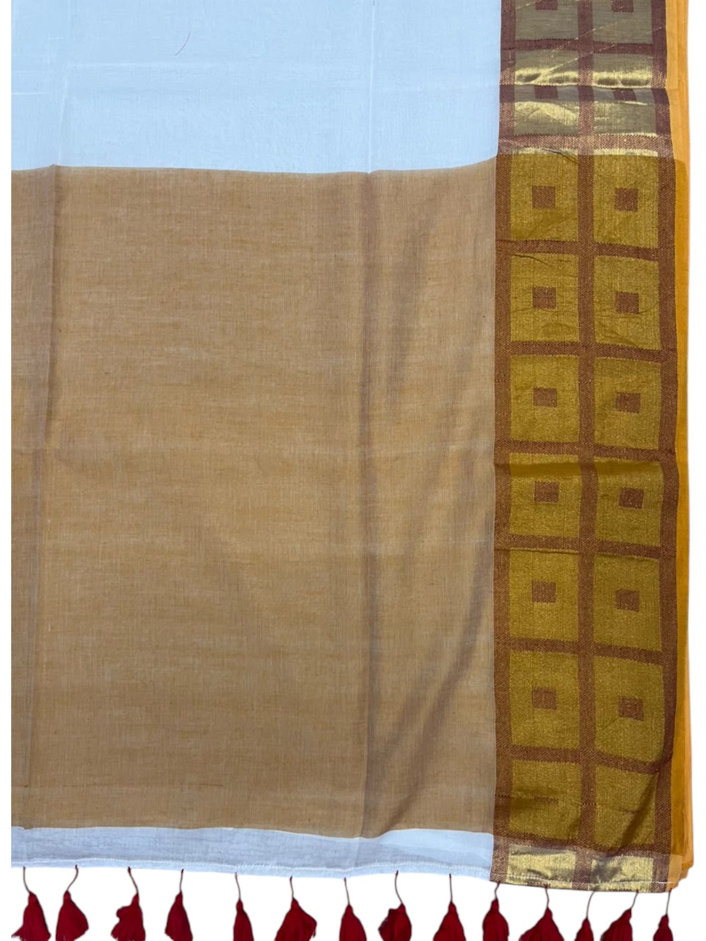Southloom Mul Cotton 120 x 120 Soft Fabric Saree with Maroon Check Border SL215