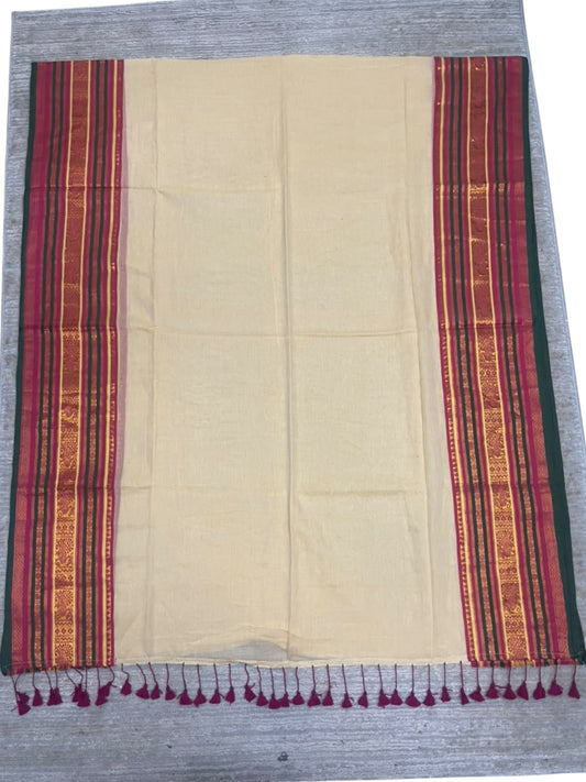 Southloom Mul Cotton 120 x 120 Soft Fabric Saree with Pink& Green in Kanchi Border SL215