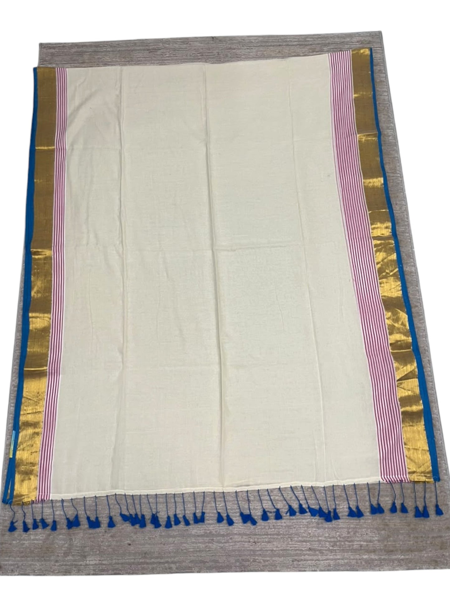 Southloom Mul Cotton 120 x 120 Soft Fabric Saree with Pink&Blue Border SL215