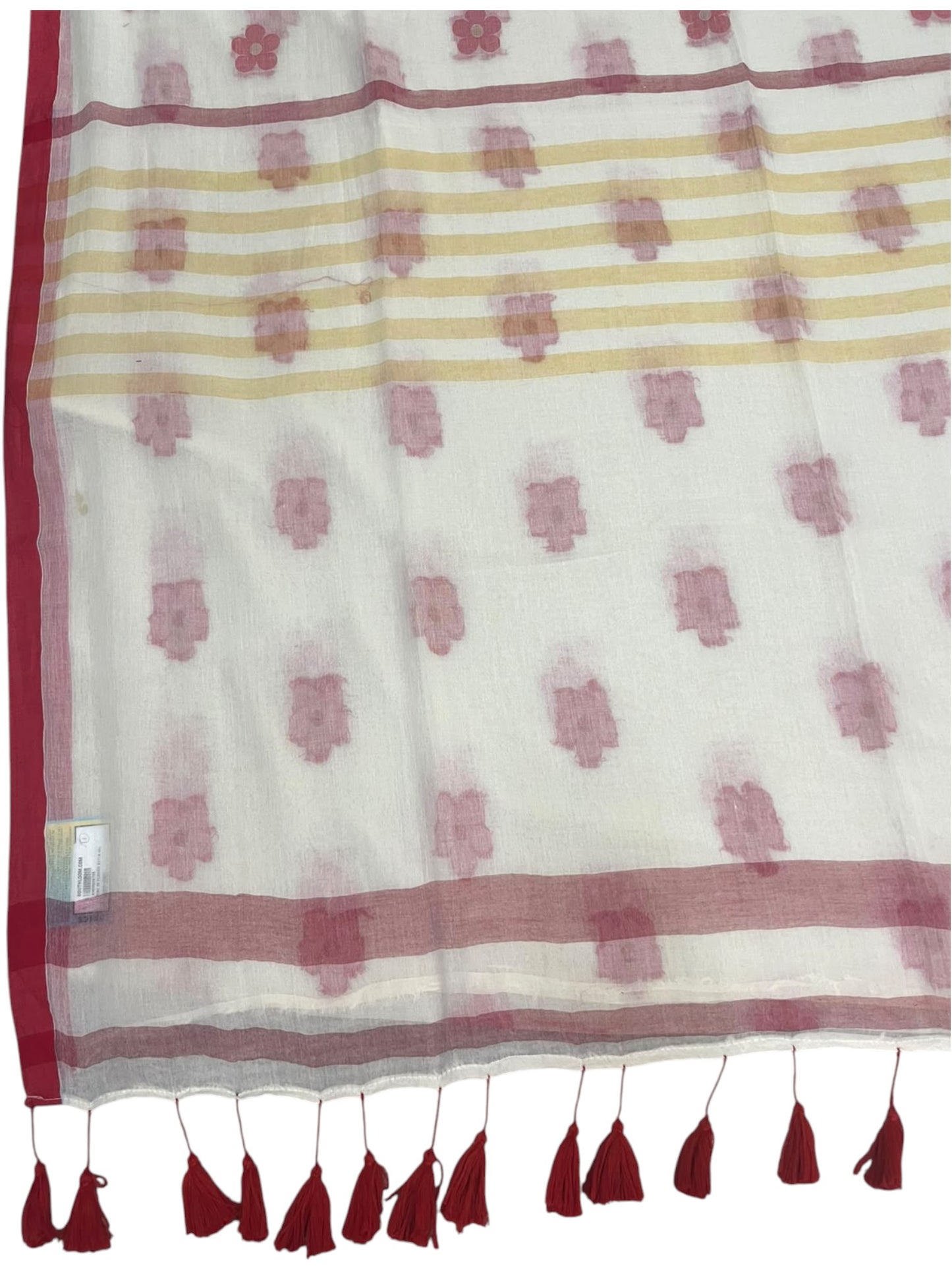 Southloom Mul Cotton 120 x 120 Soft Fabric Saree with Floral Design in Body &Red Border SL215