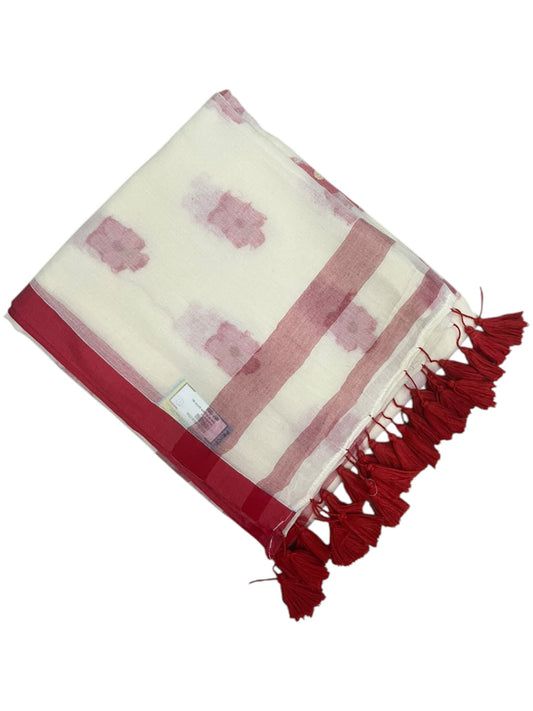 Southloom Mul Cotton 120 x 120 Soft Fabric Saree with Floral Design in Body &Red Border SL215
