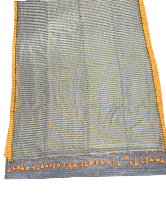 Southloom Mul Cotton 120 x 120 Soft Fabric Saree with Golden Check Design on Body &Yelow Border SL215