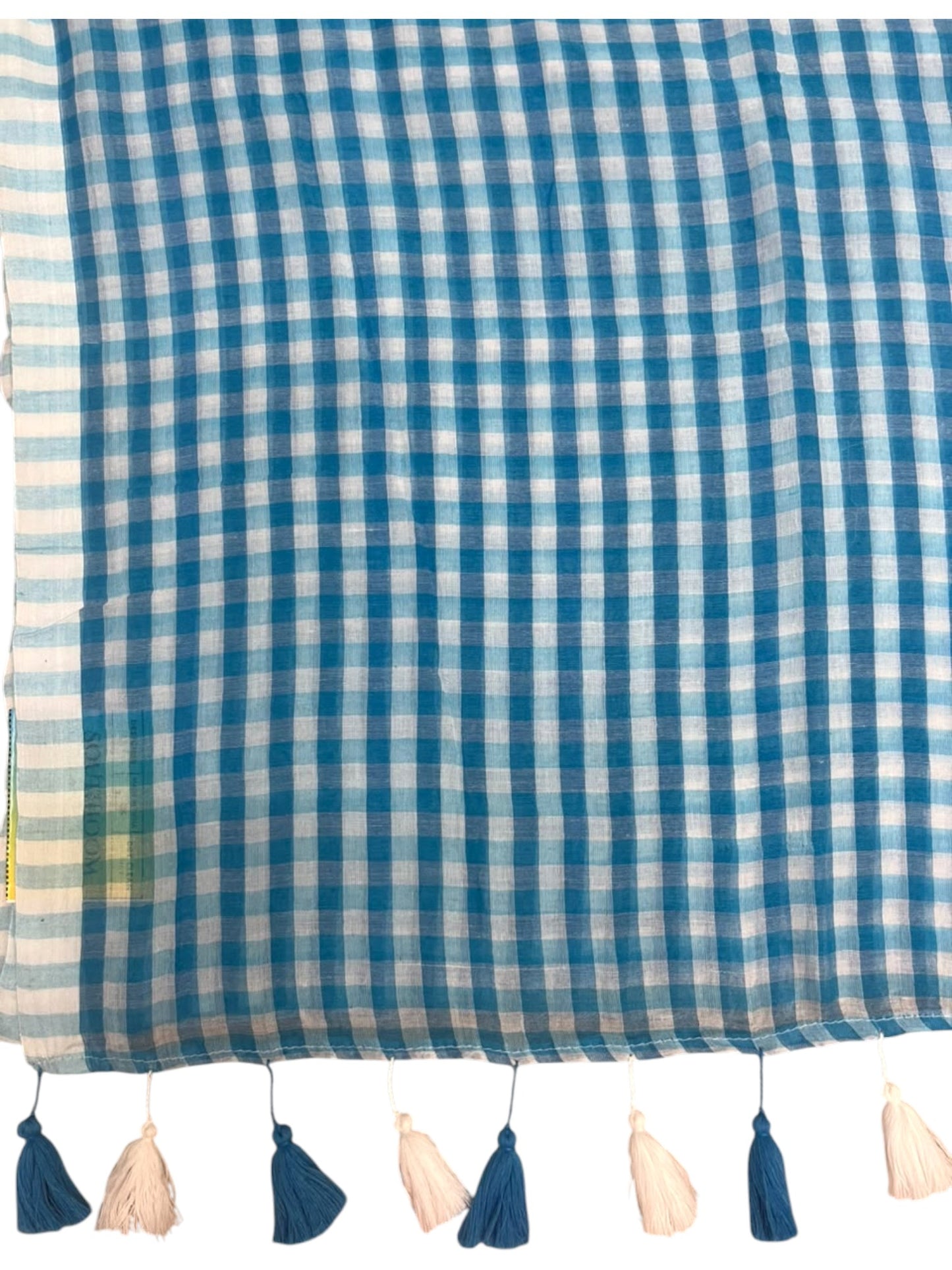 Southloom Mul Cotton 120 x 120 Soft Fabric Saree with Blue Check Desgin in Body SL215