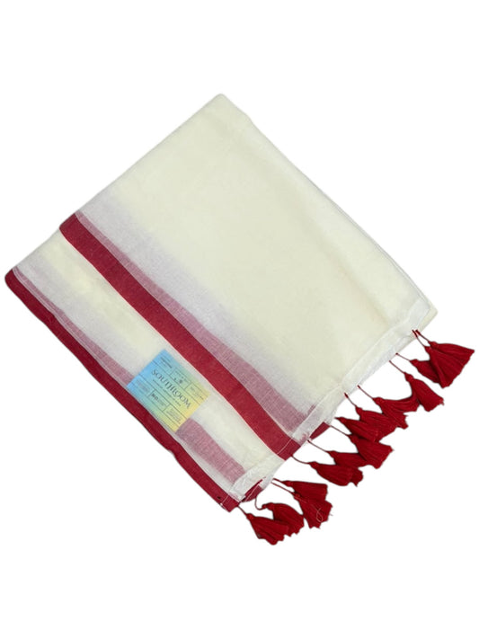Southloom Mul Cotton 120 x 120 Soft Fabric Saree with Red Border SL215