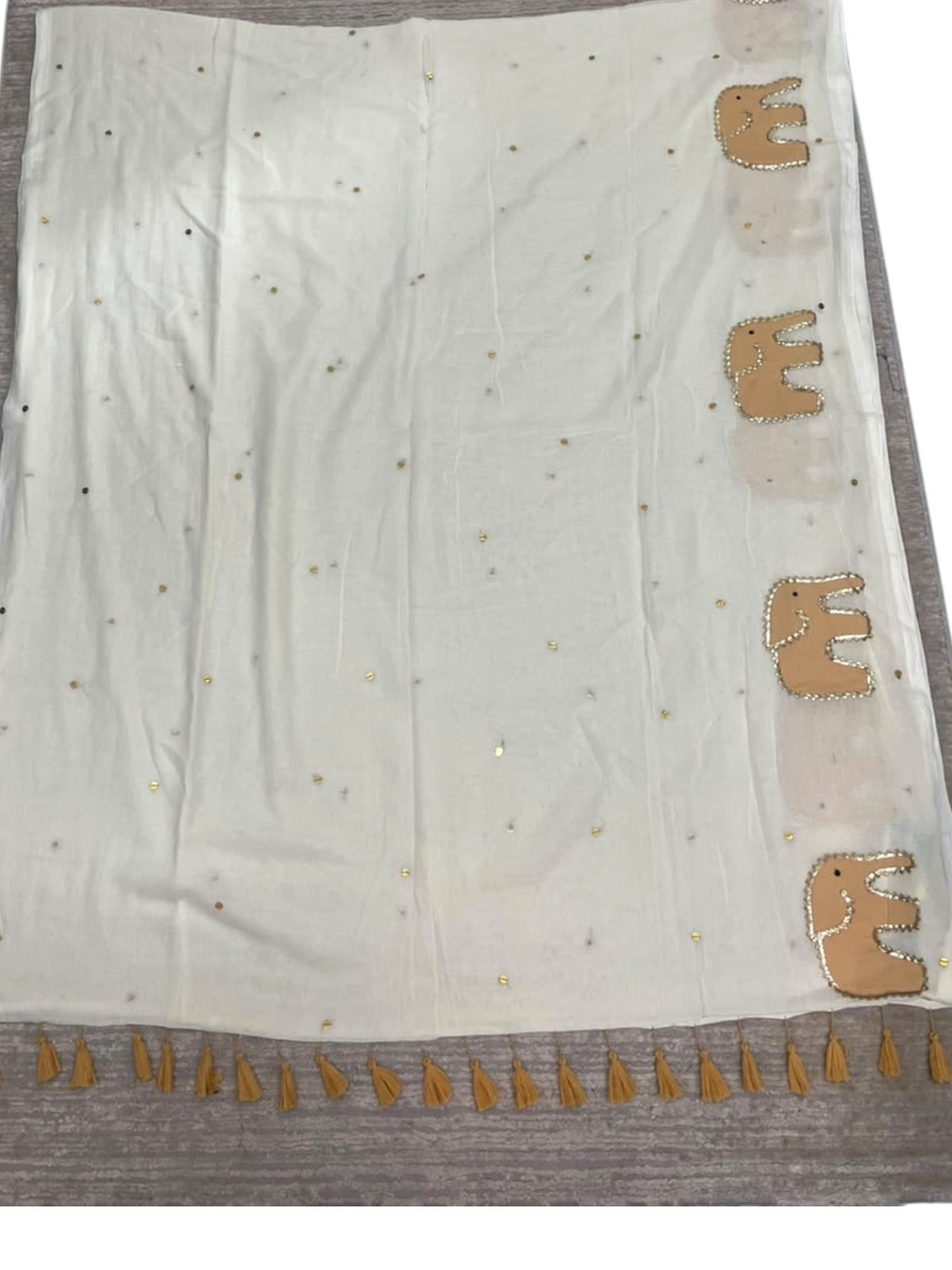 Southloom Mul Cotton 120 x 120 Soft Fabric Saree with Elephant Appliqu Embroidery Work On Border SL215