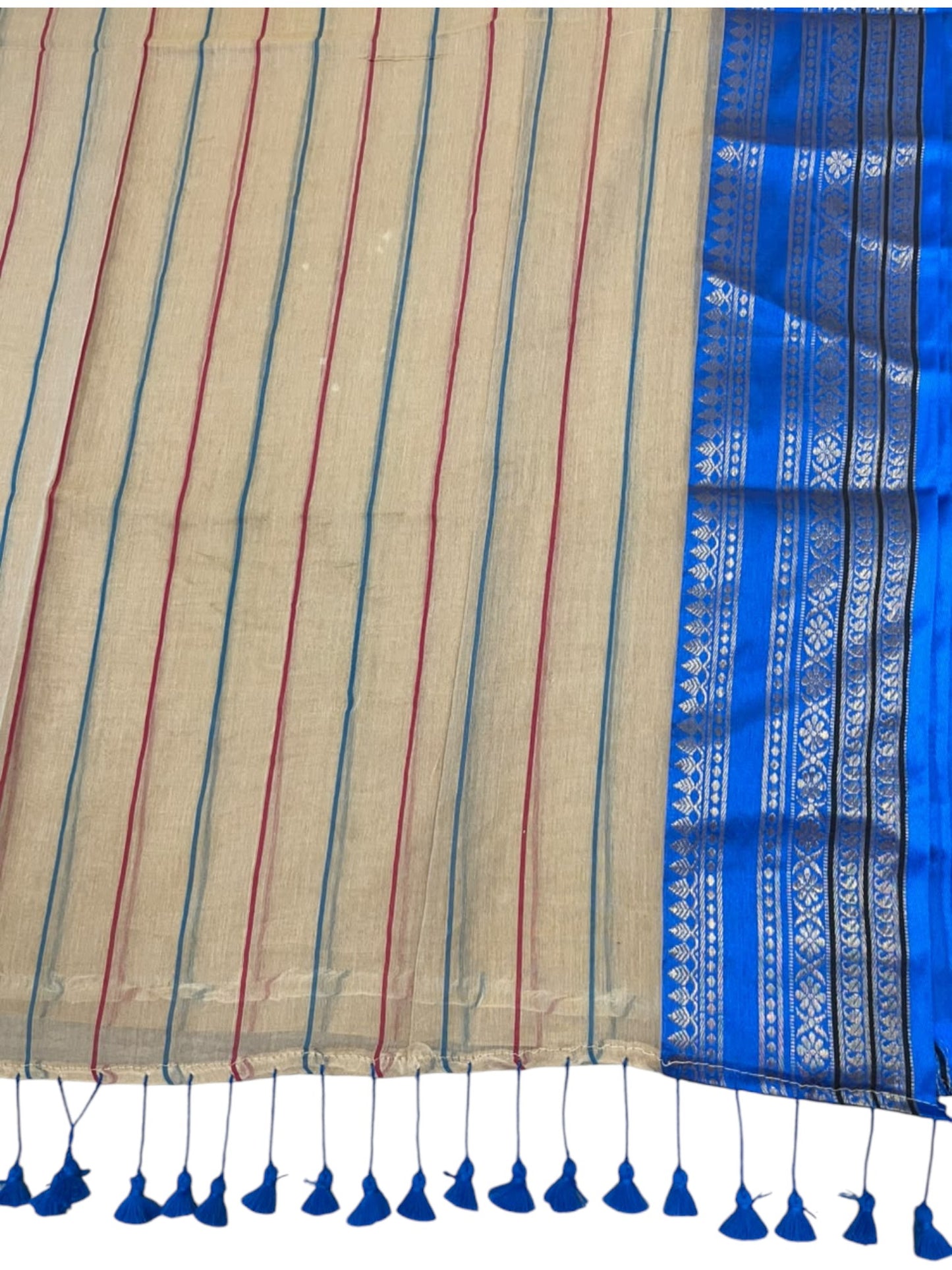 Southloom Mul Cotton 120 x 120 Soft Fabric Saree with Blue Kanchi Border SL215