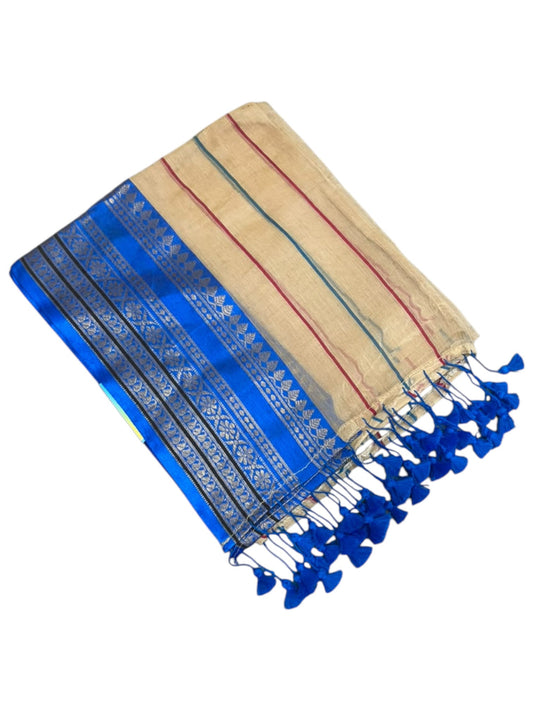 Southloom Mul Cotton 120 x 120 Soft Fabric Saree with Blue Kanchi Border SL215