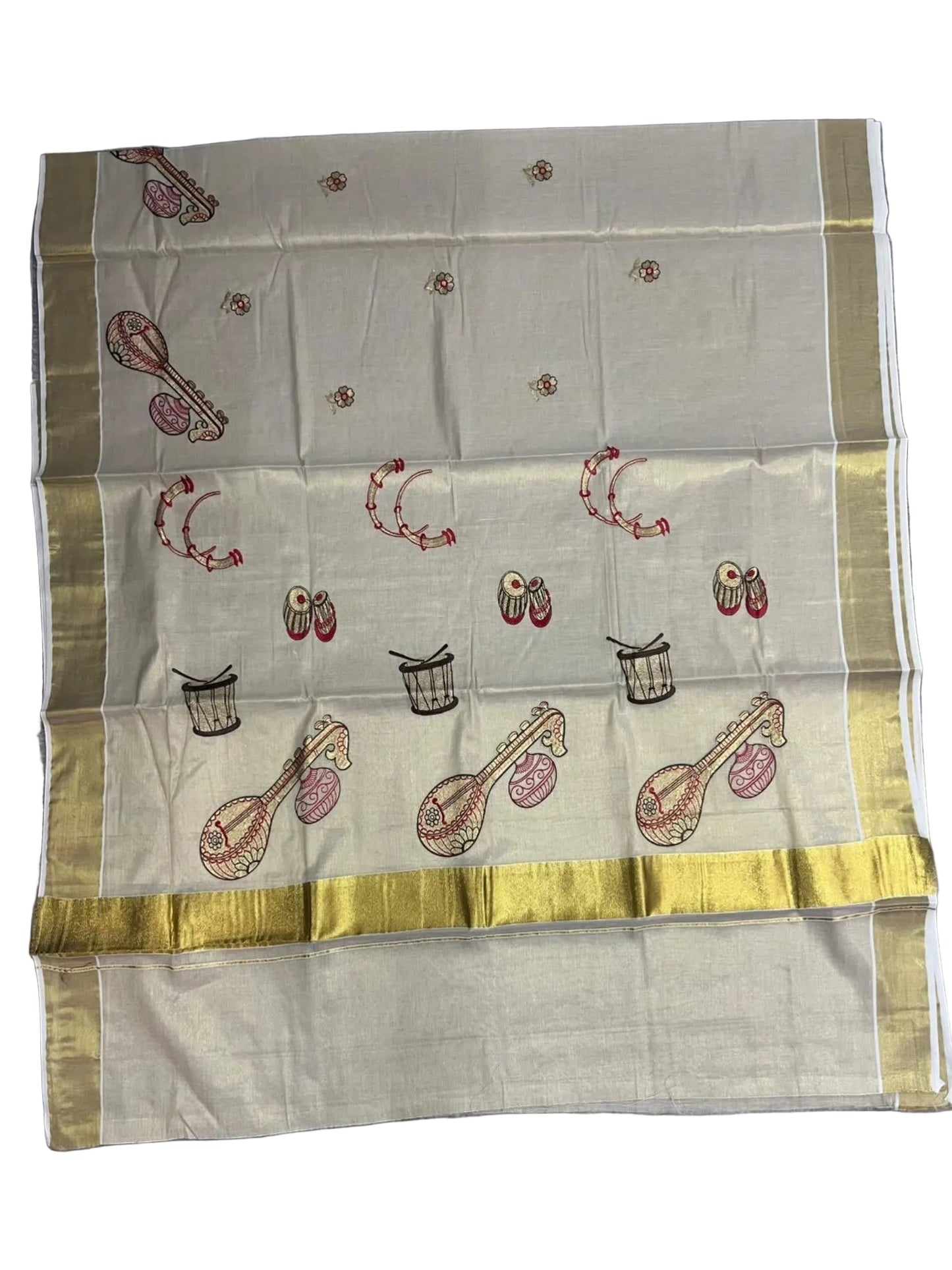 Southloom Kerala Tissue Brown&Red Veena Embroidery Saree SL302