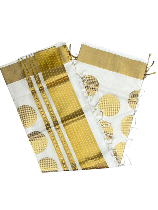 Southloom Super Premium Balaramapuram Handloom Cotton Saree With Golden Butta Works on Body and polka design on pallu