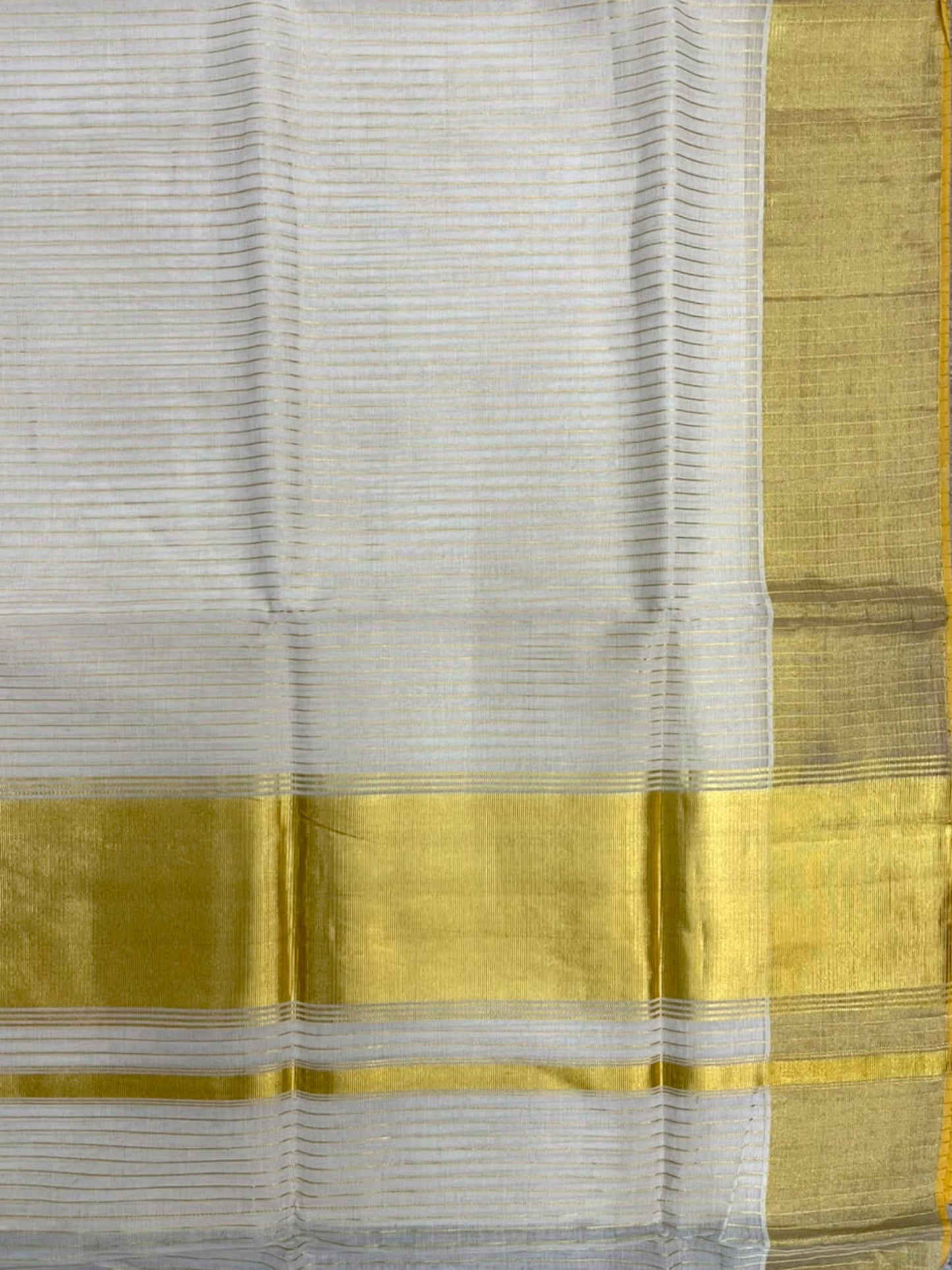 Southloom Super Premium Balaramapuram Handloom Cotton Saree with Stripes Design And Gold Kasavu on Border