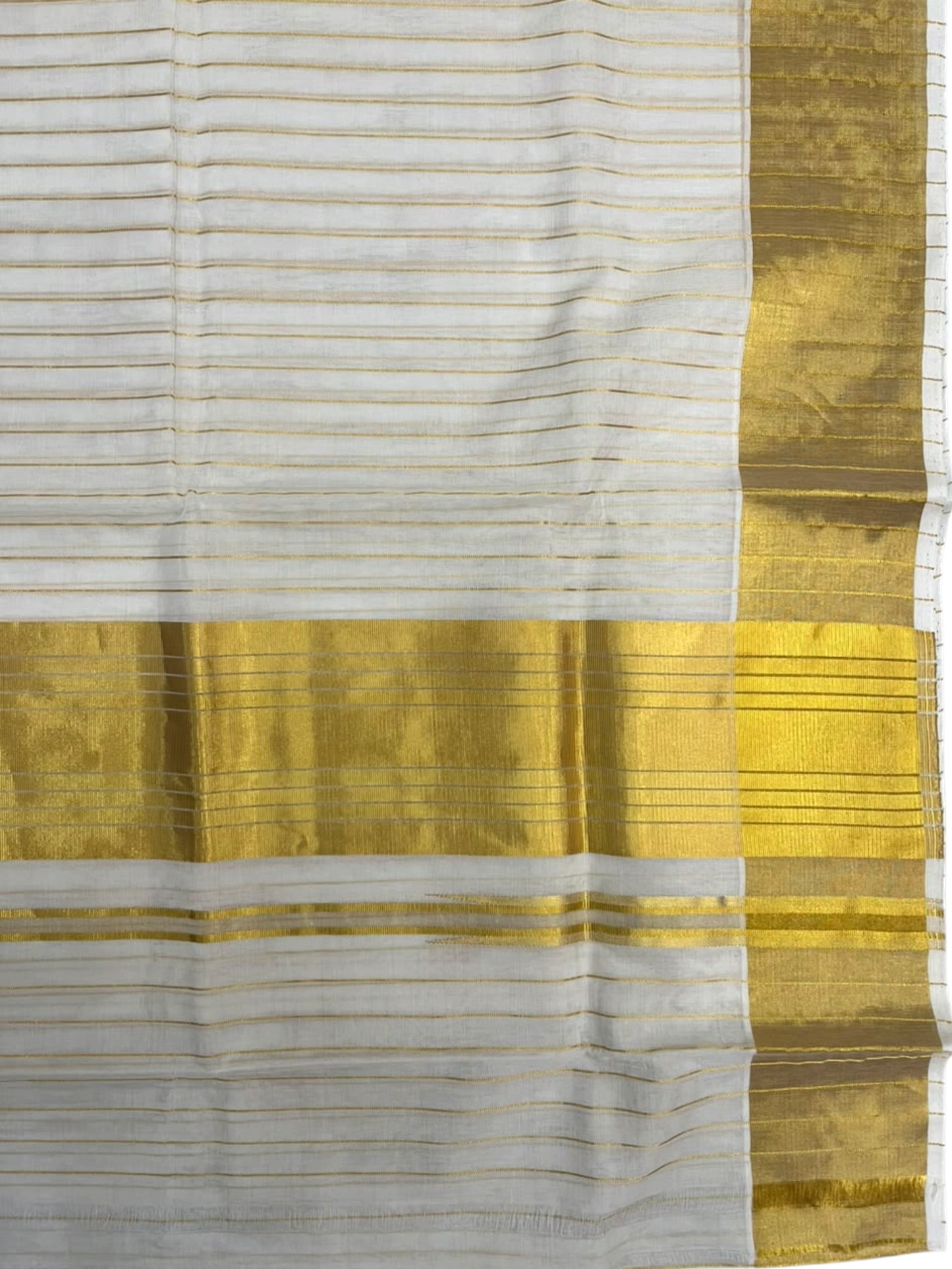 Southloom Super Premium Balaramapuram Handloom Cotton Saree with Stripes Design And Gold Kasavu on Border