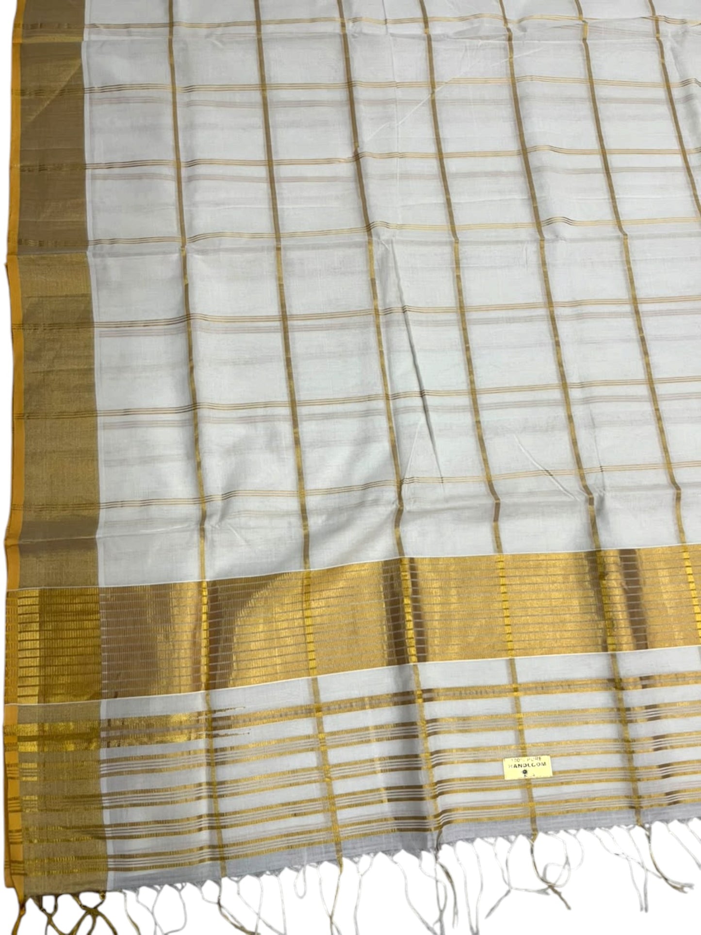 Southloom Super Premium Balaramapuram Handloom Cotton Saree with Check Design And Gold Kasavu on Border