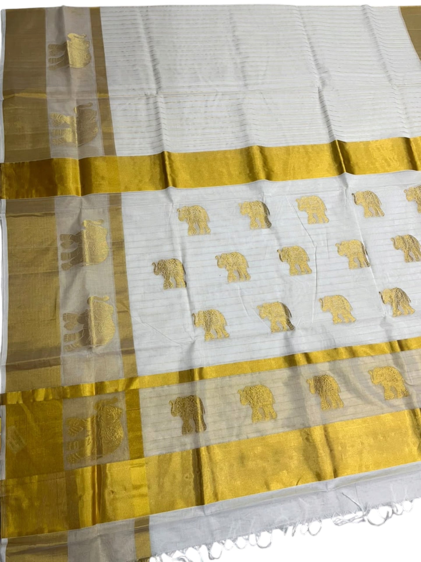 Southloom Super Premium Balaramapuram Handloom Cotton Stripes Saree With Elephant Zari Works on Body and Borders SL626