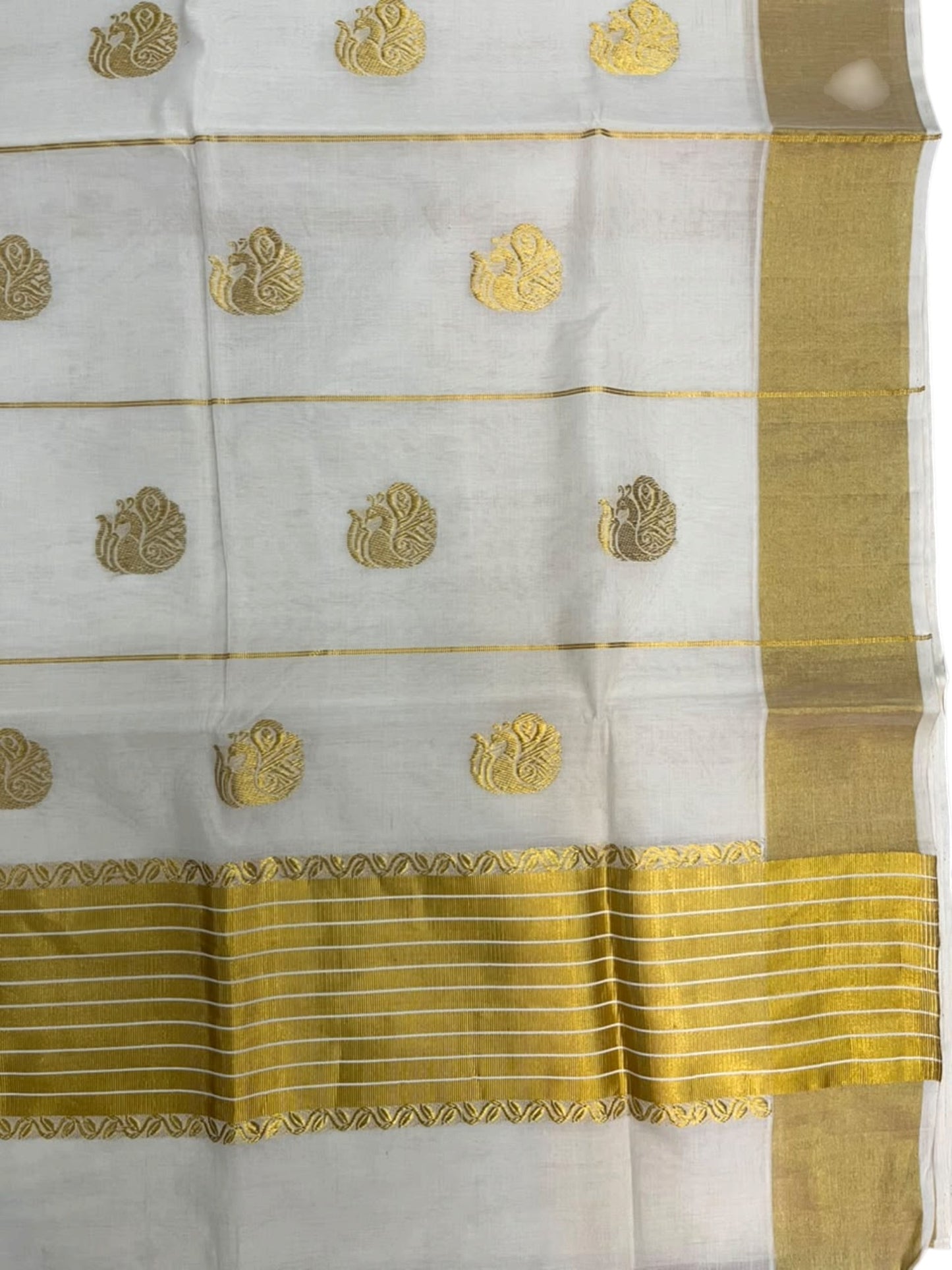 Southloom Super Premium Balaramapuram Handloom Cotton Saree with Peacock Golden Zari Design on Body and Borders