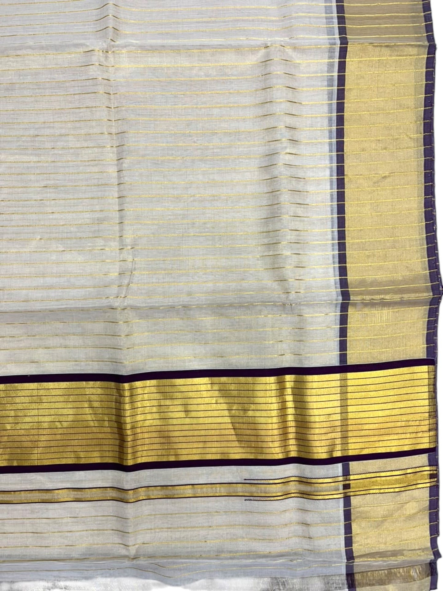 Southloom Super Premium Balaramapuram Handloom Cotton Stripe Saree with Gold And Maroon Chuttikara Design on Border