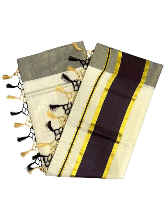 Southloom Kerala Tissue Kasavu Saree with Brown Border