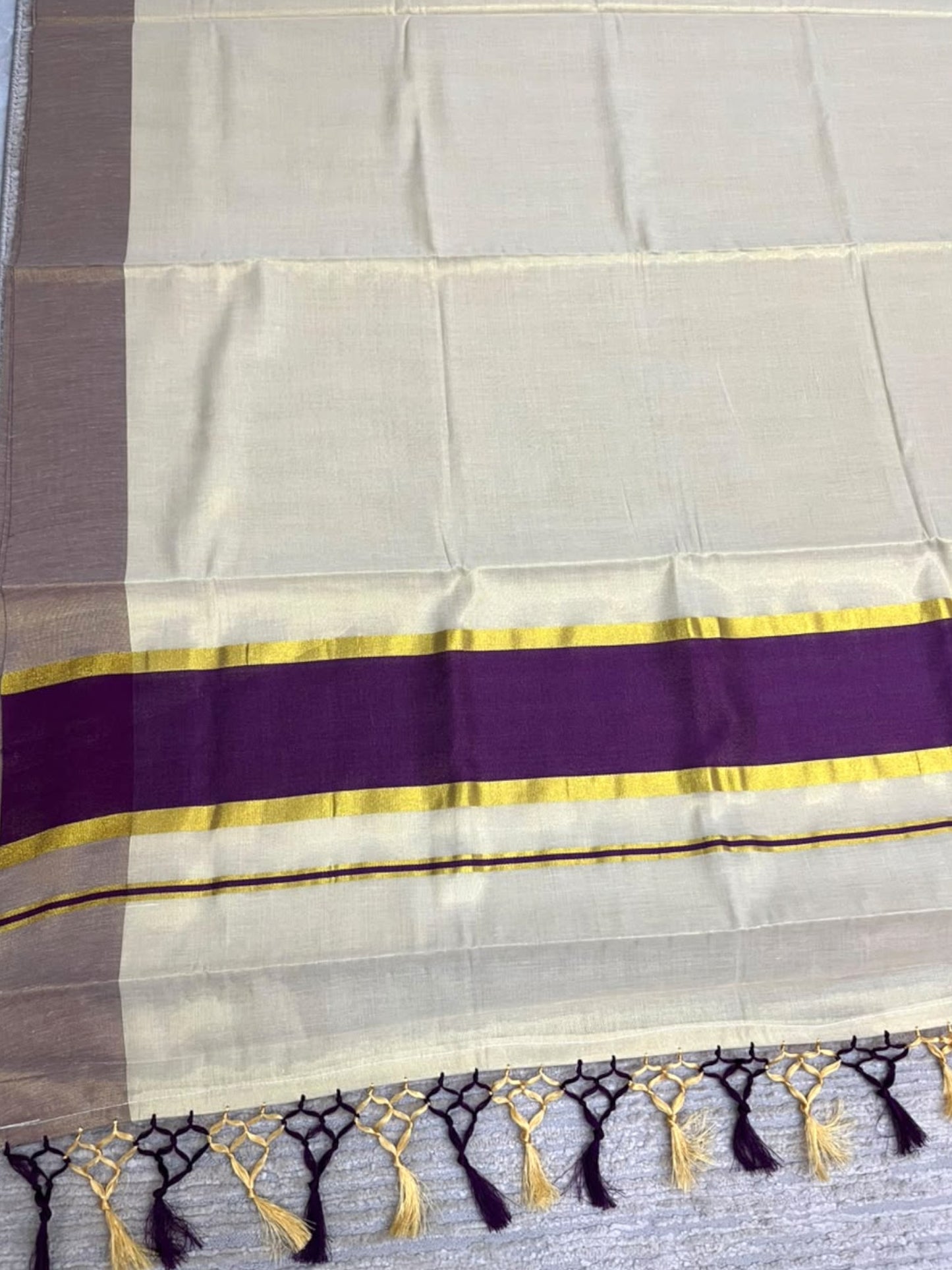 Southloom Kerala Tissue Kasavu Saree with Purple Border
