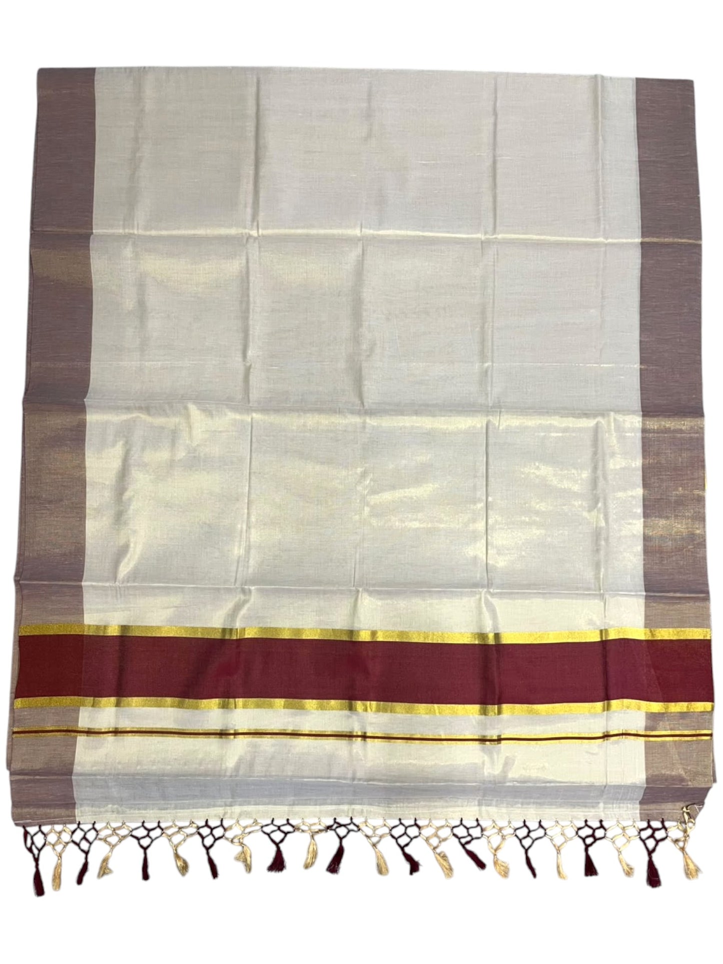 Southloom Kerala Tissue Kasavu Saree with Maroon Border