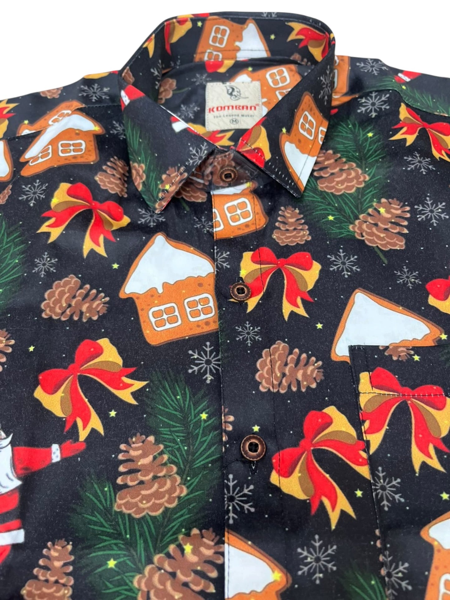 Southloom Ethinic Shirt With Christmas Printed for Men in Black Half Sleeve