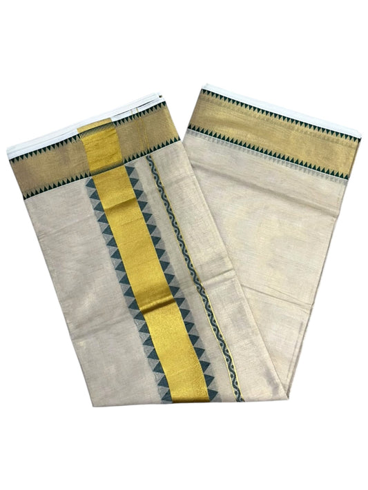 Southloom Kerala Tissue Kasavu Plain Saree with Green Temple Border SL456