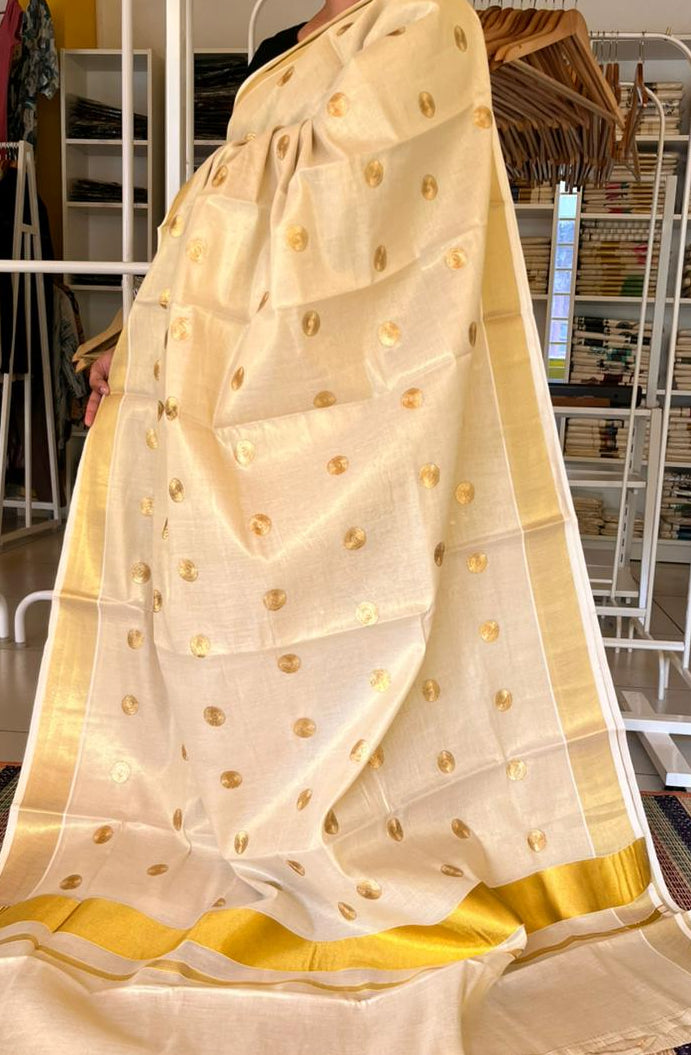Kerala Tissue Plain Polkka Saree SL137
