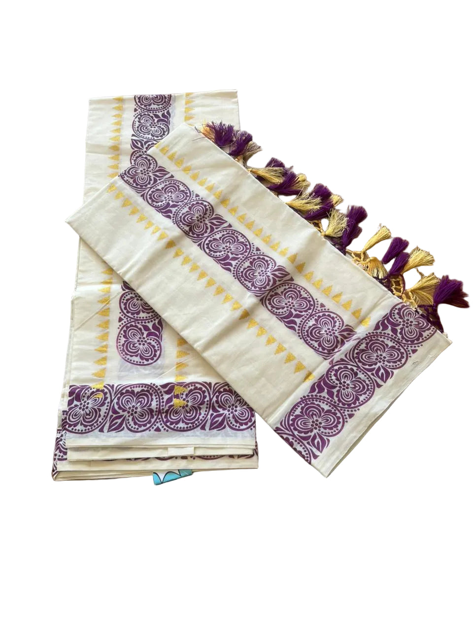 Cotton Printed Set Mund With Tassels In 2.80 mtrs SL280