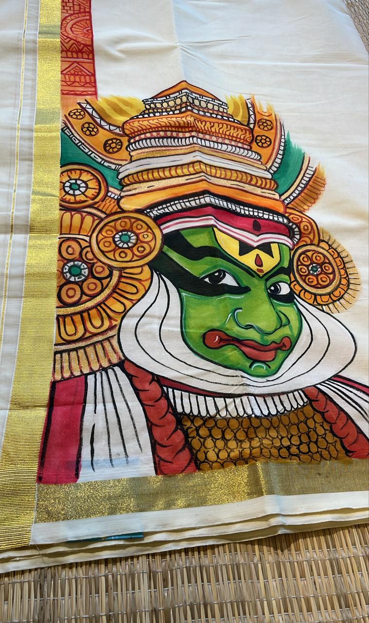 Kerala Cotton Handpainted Dhoti ( Double Mundu ) SL330