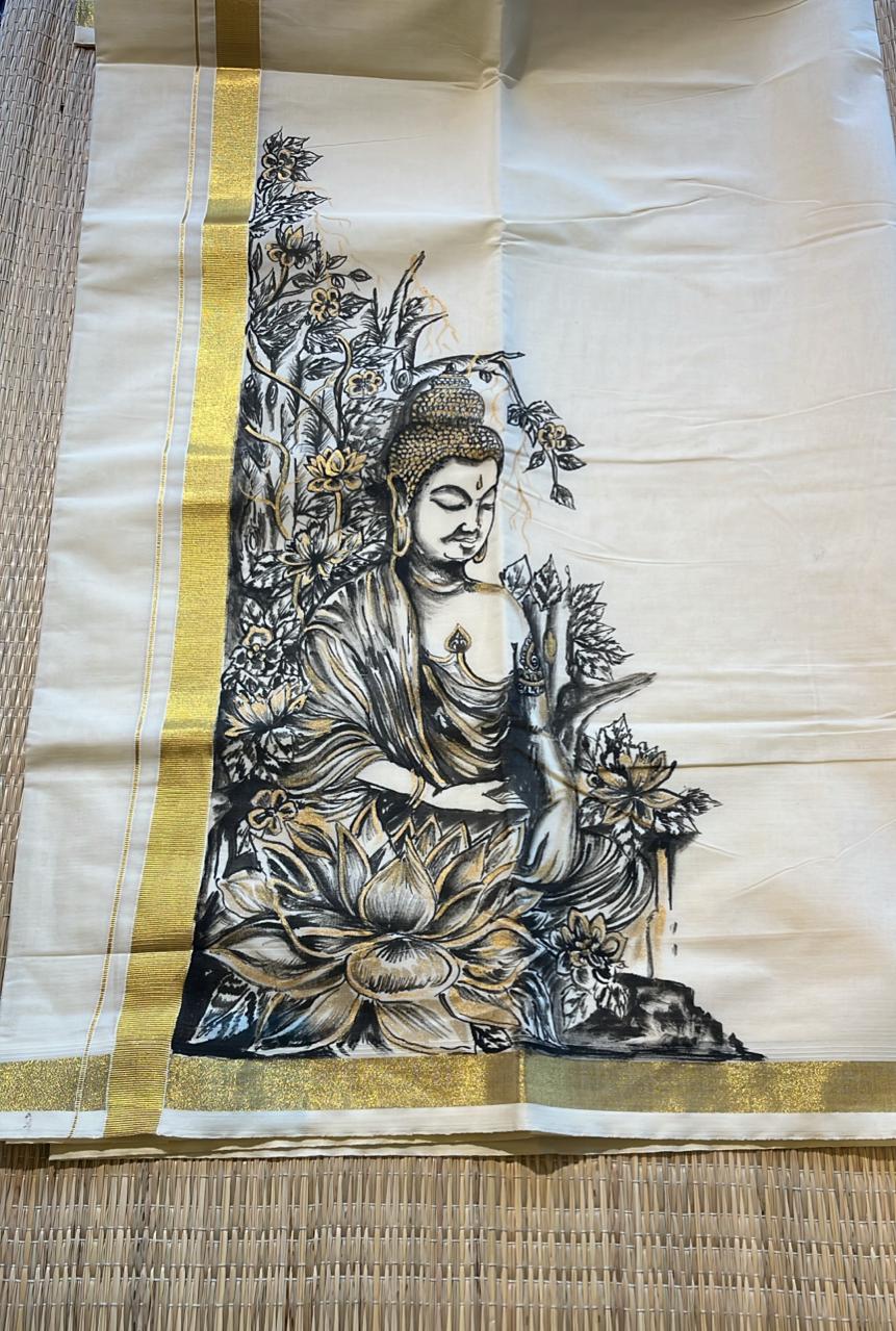 Kerala Cotton Handpainted Dhoti ( Double Mundu ) SL330