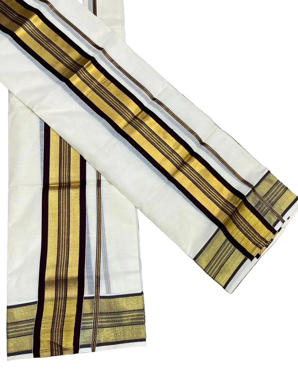 Kerala Cotton Set Mundu (Mundum Neriyathum) with Brown and Kasavu Border SLKK SL522