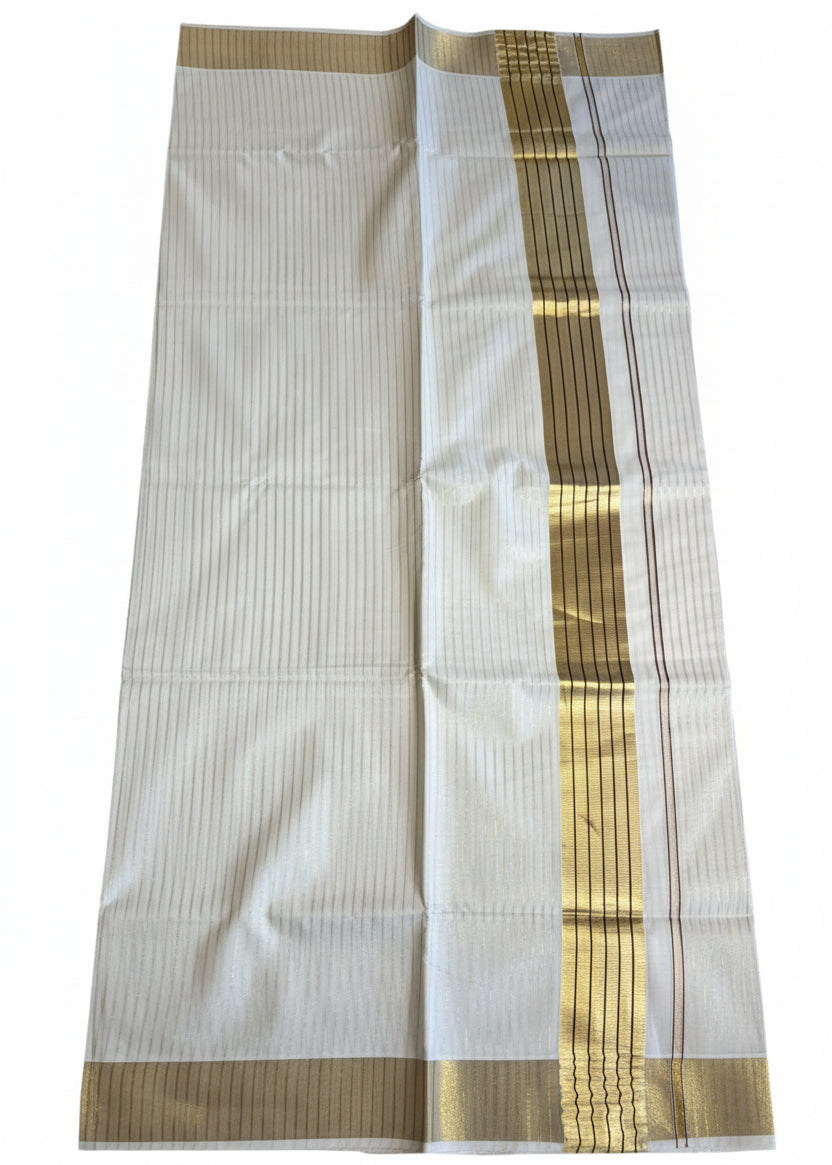 Southloom Kerala Cotton Kasavu Saree With Stripes On The Body(Brown) SL520