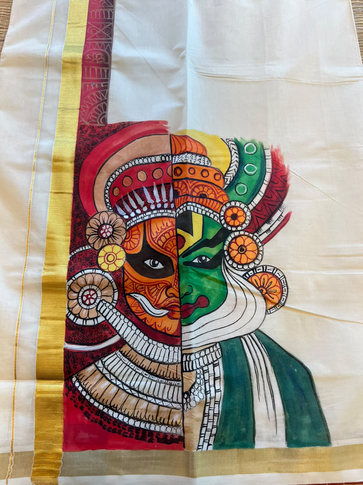 Kerala Cotton Handpainted Dhoti ( Double Mundu ) SL330