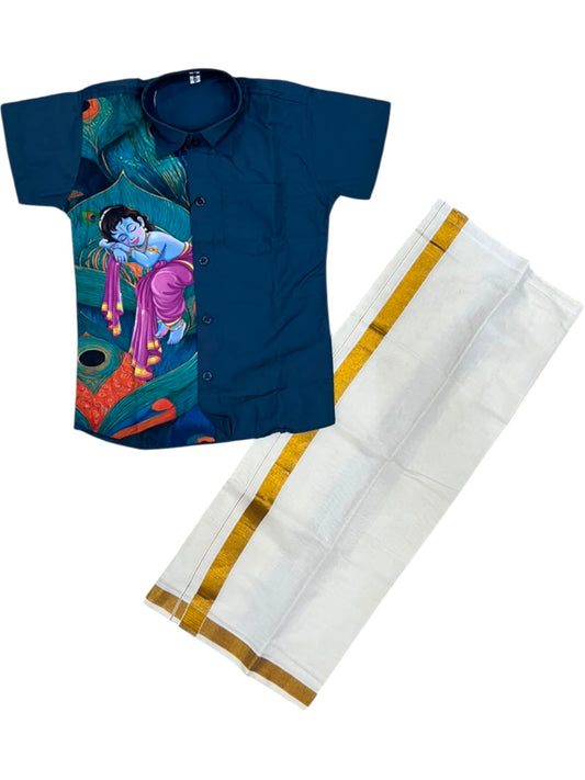 Southloom Cotton Digital Printed Kids's Combo (Shirt + Velcro Mundu) SLKCOMBO