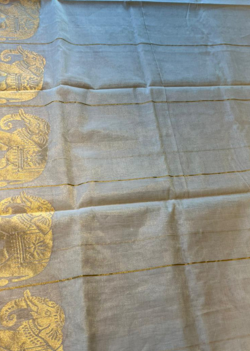 Southloom Premium Balaramapuram Handloom Tissue Saree With Deer Design SL575