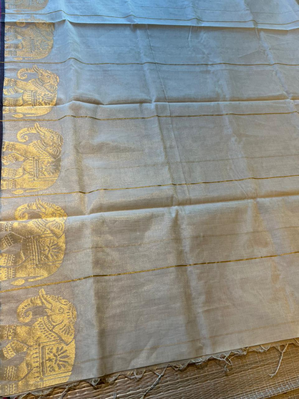 Southloom Premium Balaramapuram Handloom Tissue Saree With Deer Design SL575