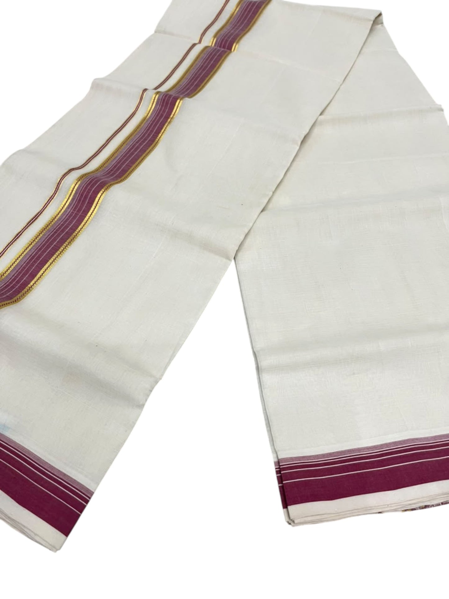 Southloom Balaramapuram Unakkupaavu Premium Handloom Cotton Double Mundu with Gold Kasavu and Border