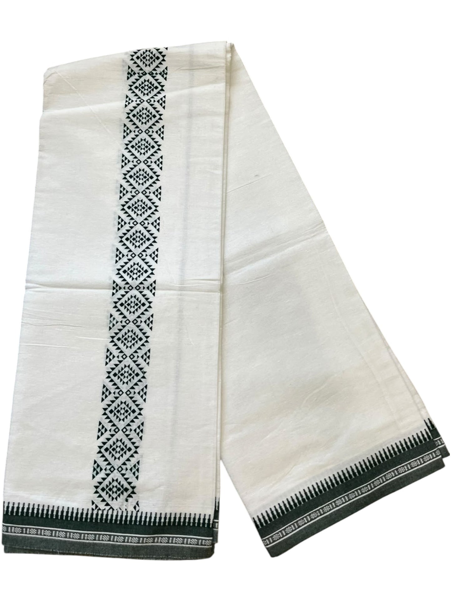 Southloom White Printed Single Mundu / Otta Mundu / Lungi (South Indian Kerala Dhoti)