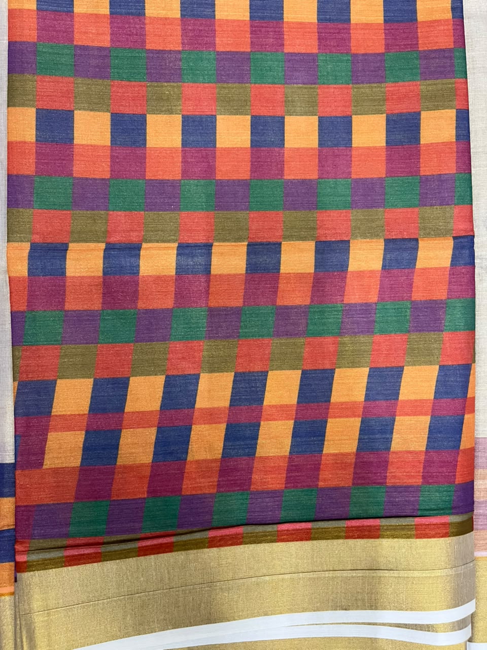Southloom Kerala Tissue Kasavu Saree in Madras Check Design SL600