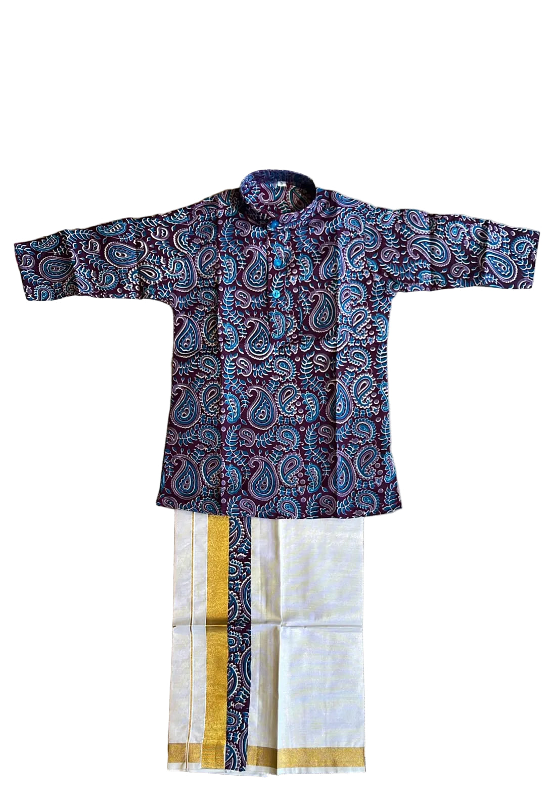 Southloom Ajrakh Printed Kids's Combo (Cotton Kurta + Tissue Velcro Mundu) SLKCOMBO