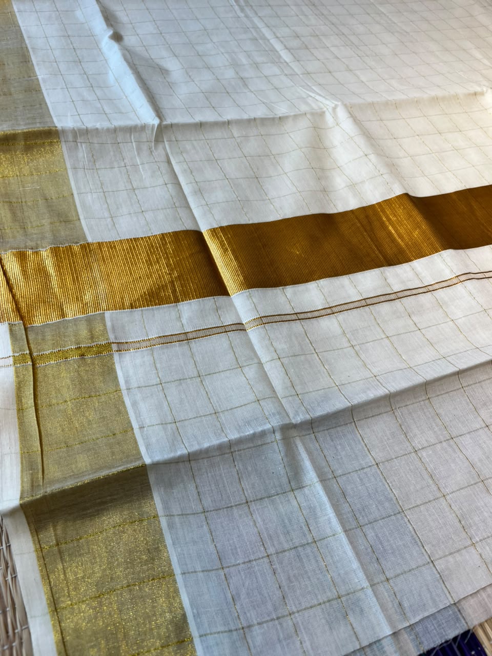 Kerala Cotton Kasavu Saree with Check Design