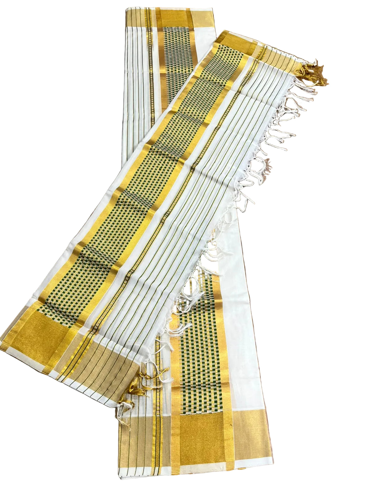 Southloom Cotton Handloom Set Mundu (Olive Green) SL619