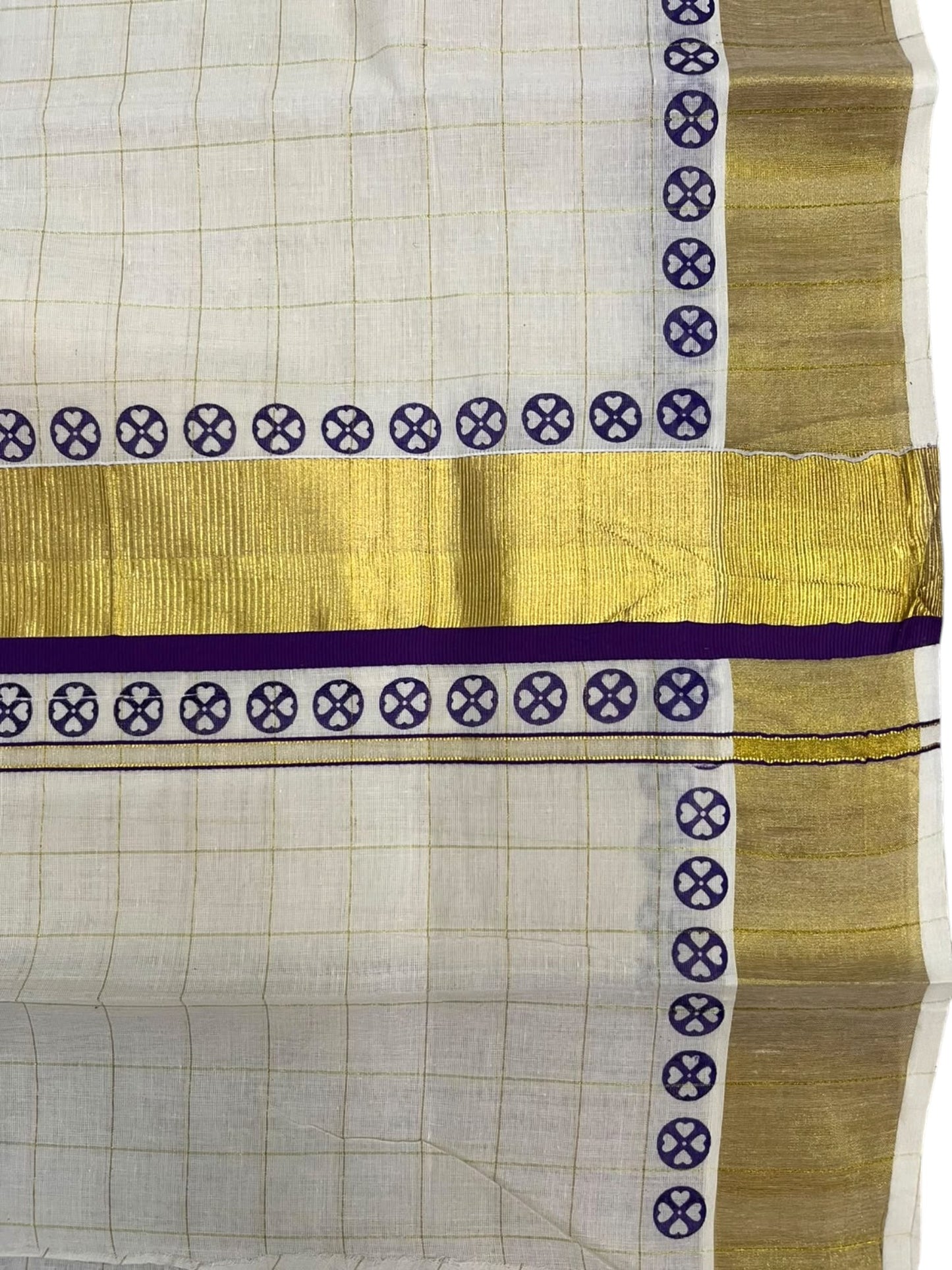 Kerala Cotton Check Printed Saree Without Tassels SL165